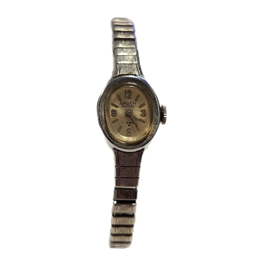 Gruen Vintage 1970s Precision 17 Jeweled Stainless Steel Dainty Bracelet Watch